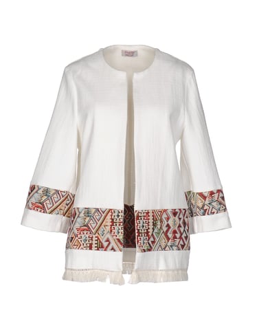 Twenty Easy By Kaos White Cotton Tweed Fringed Jacket