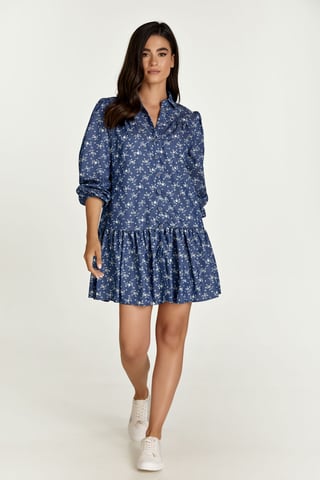 Indigo Floral Dress with Buttons