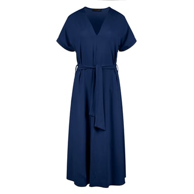 Blue Jersey Belted Midi Dress