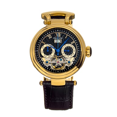 Heritor Automatic Ganzi semi-skelet lederen band horloge