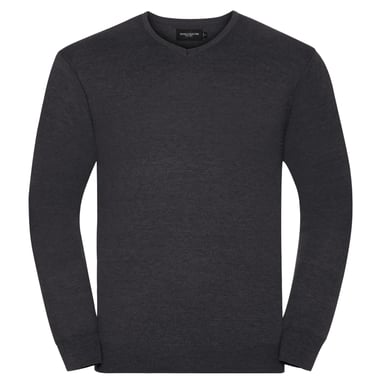 Russell Collection Mens V-Neck Knitted Pullover Sweatshirt (Charcoal Marl)