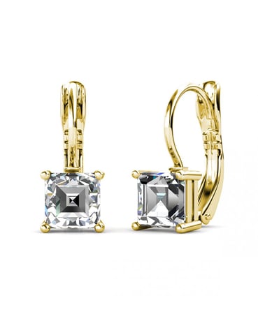Square Earrings - Gold and Crystal