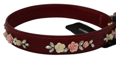 Dolce & Gabbana Women's Red Leather Floral Purse Bag Accessory Shoulder Strap