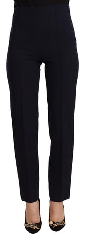 AGLINI Black High Waist Polyester Women's Straight Pants