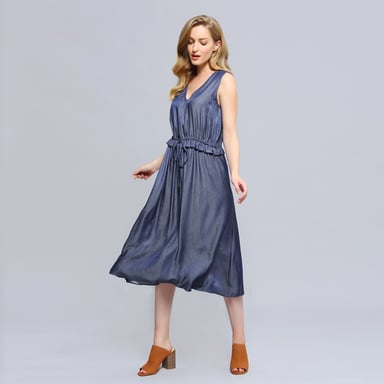 V-neckline Adjustable Waist Midi Dress