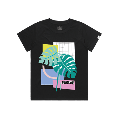 Womens Laura.B Monstera Leaves Box T-Shirt in Black