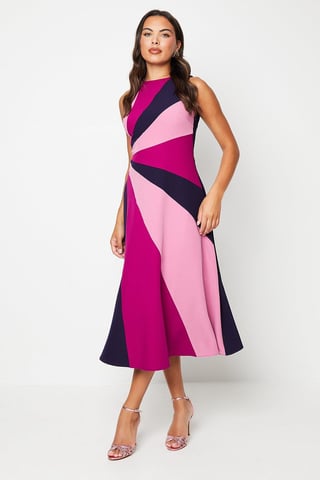 Crepe Multi Panel Colour Block Midi Dress