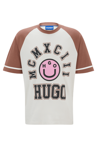 Men's Hugo Happy  Print Loose-Fit T-Shirt in White