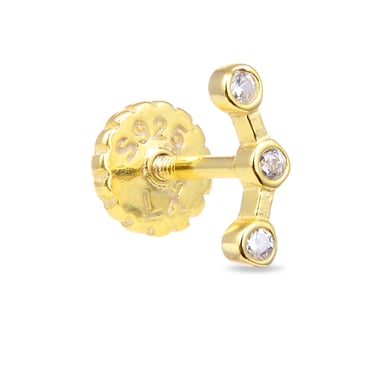 Luxenter qant piercing made of 925 sterling silver and shiny cubic zirconia with 18kt yellow gold plating finish