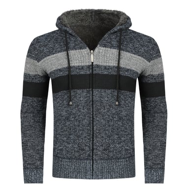 Heren Winter Transitie Cardigan met Capuchon Gevoerde Grof Gebreide Capuchon Warme Jas Blauw