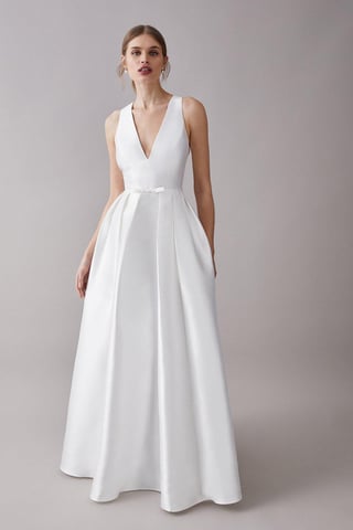 Plunge Neck Bow Waist Maxi Dress With Pockets