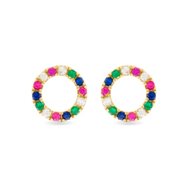 Luxenter Sterling Silver 925 earrings with Multicolour Zirconia finished in 18K yellow gold - Machi