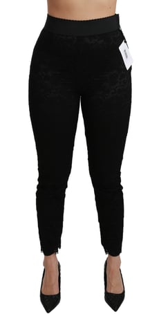 Dolce & Gabbana Women's Black Lace Skinny High Waist Cotton Pants