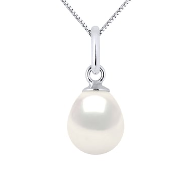 Hanger Zoetwater Pearl 7-8mm White Pear 18K White Gold Geleverd met ketting