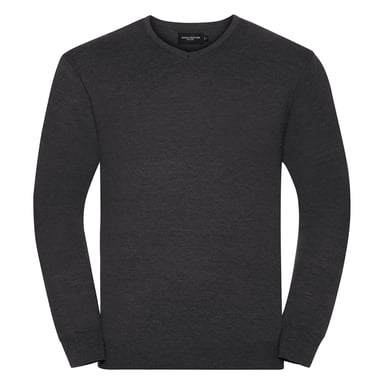 Russell Collection Mens Knitted V Neck Sweatshirt (Charcoal Marl)