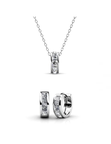 Square Hoop Set and Box - Silver and Crystal
