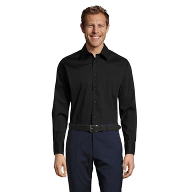 SOLS Mens Brighton Stretch Long-Sleeved Business Shirt (Black)