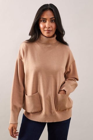 Petite Pocket Front Roll Neck Jumper