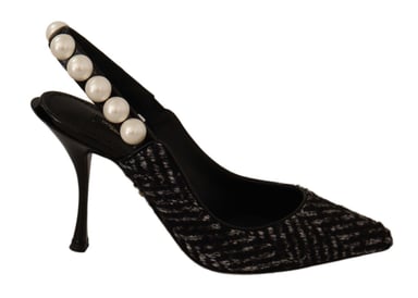 Dolce & Gabbana Black Gray Pearl Slingbacks Women's Pumps Shoes