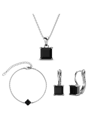 Simple Square Set and Box - Silver and Black