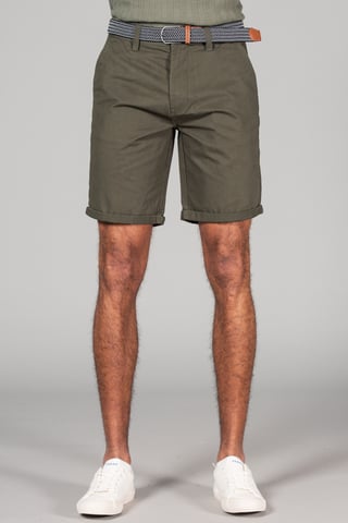 Green Cotton Oxford Shorts With Belt