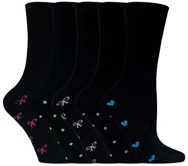 Ladies / Womens Black Cotton Rich Cute Dress Socks with Bows & Hearts