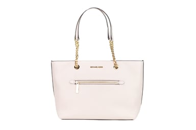 Michael Kors Women's Jet Set Medium Powder Blush Leather Front Zip Chain Tote Bag Purse