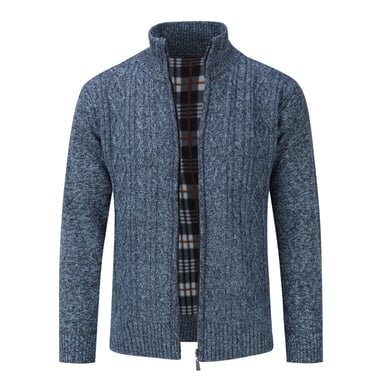 Men's Cardigan with Zip Cardigan Chunky Knit with Stand-Up Collar for Winter Blue