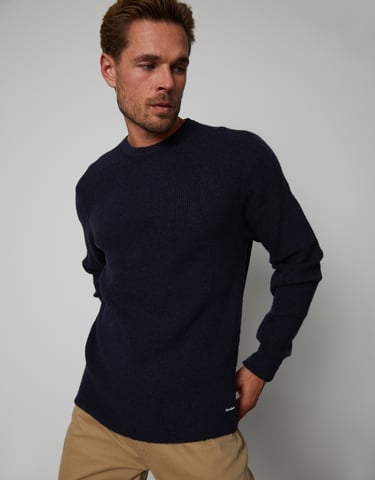 Navy 'Ambleside' Crew Neck Ribbed Knitted Jumper