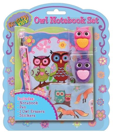 Owl Notebook With Erasers & Pen