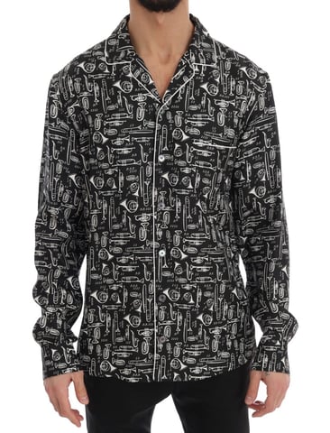 Dolce & Gabbana Svart Siden JAZZ Motiv Tryck Casual Skjorta