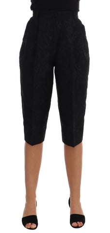 Dolce & Gabbana Svart Brokadt High Waist Capri Shorts