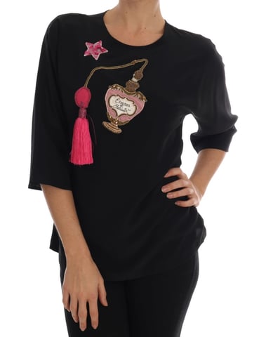 Dolce & Gabbana Women's Black Silk Fairy Tale Top Crystal Blouse