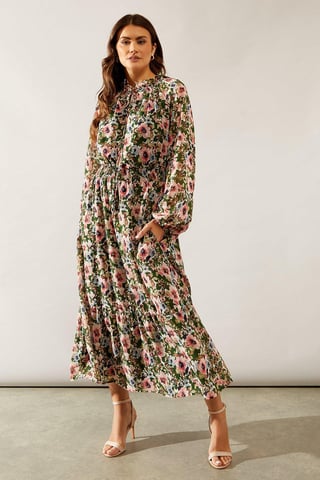 Printed Tie Detail Maxi Dress