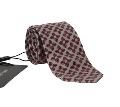 Dolce & Gabbana Gray Silk Red Ladybug Print Classic Tie