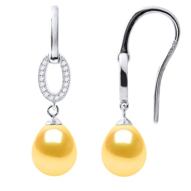 Earrings Hooks Freshwater Pearls 8-9mm Golden Pears Jewelery 925