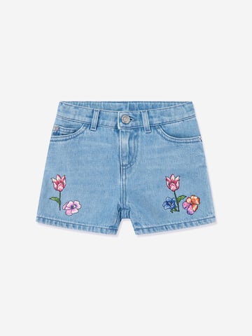 Versace Girls Embroidered Flowers Denim Shorts in Blue
