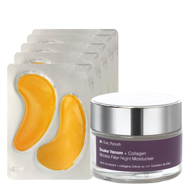 24K Gold + Antioxidant Hydrating Eye Treatments Pads + Snake Venom + Collagen Wrinkle Filler Night Moisturiser 50ml