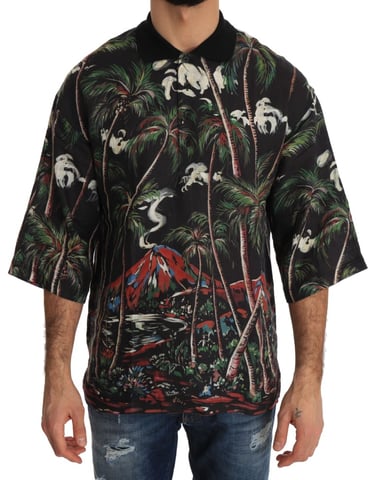 Dolce & Gabbana Black Volcano Sicilien T-shirt med kort ärm