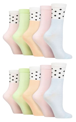 Wildfeet - 10-pack damstrumpor i bambu med prick-, leopard- och blommönster - Spots Pastel