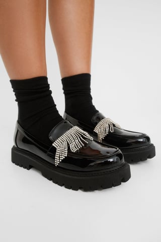 Diamante Trim Tassel Patent Loafers