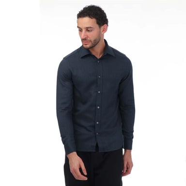 Heren Ted Baker Crotone overhemd met lange mouwen en visgraatmotief in Navy
