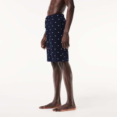 Men's Lacoste Crocodile Print Cotton Jersey Pyjama Shorts in Blue
