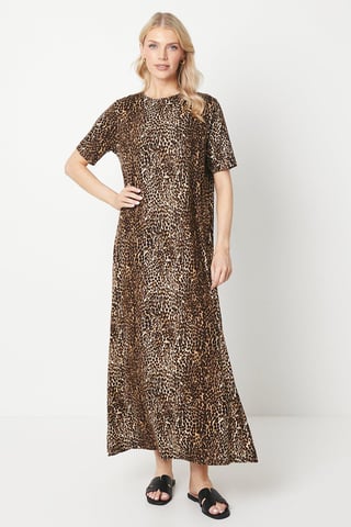 Animal Slit Hem Jersey Maxi Dress