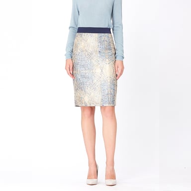 Bi-material brocade short skirt