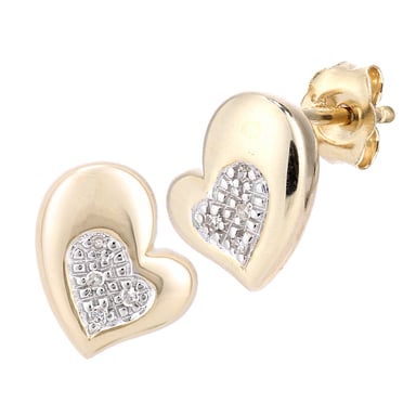 9ct Yellow Gold Diamond Heart Earrings