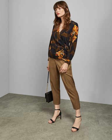 Ted Baker Annikah Caramel Printed Wrap Top, Navy