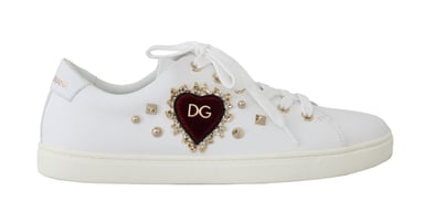 Dolce & Gabbana Vita Läder Guld Röd Hjärta Sneakers