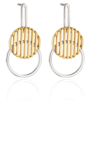 Fiorelli Silver Womens 925 Sterling Silver & Gold Plating Round Disc Drop Stud Earrings