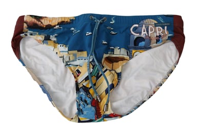 Dolce & Gabbana Blue CAPRI Beachwear Briefs Logo Nylon Swimwear